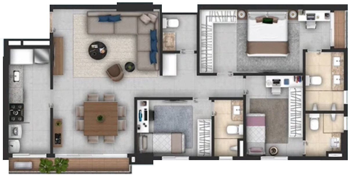 Planta de 3 suítes, 103 m²