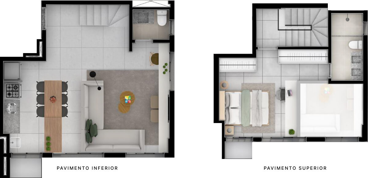 Planta de 1 quarto, 68 m²