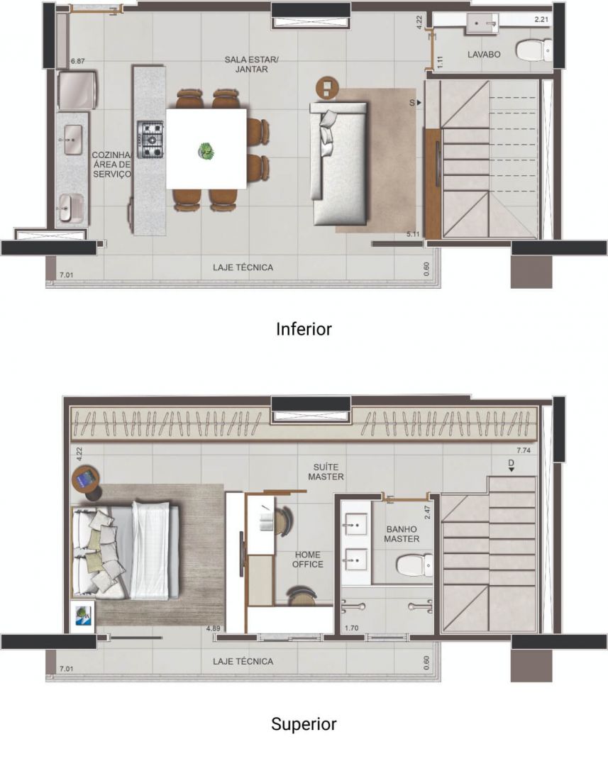 Planta de 1 quarto, 88 m²